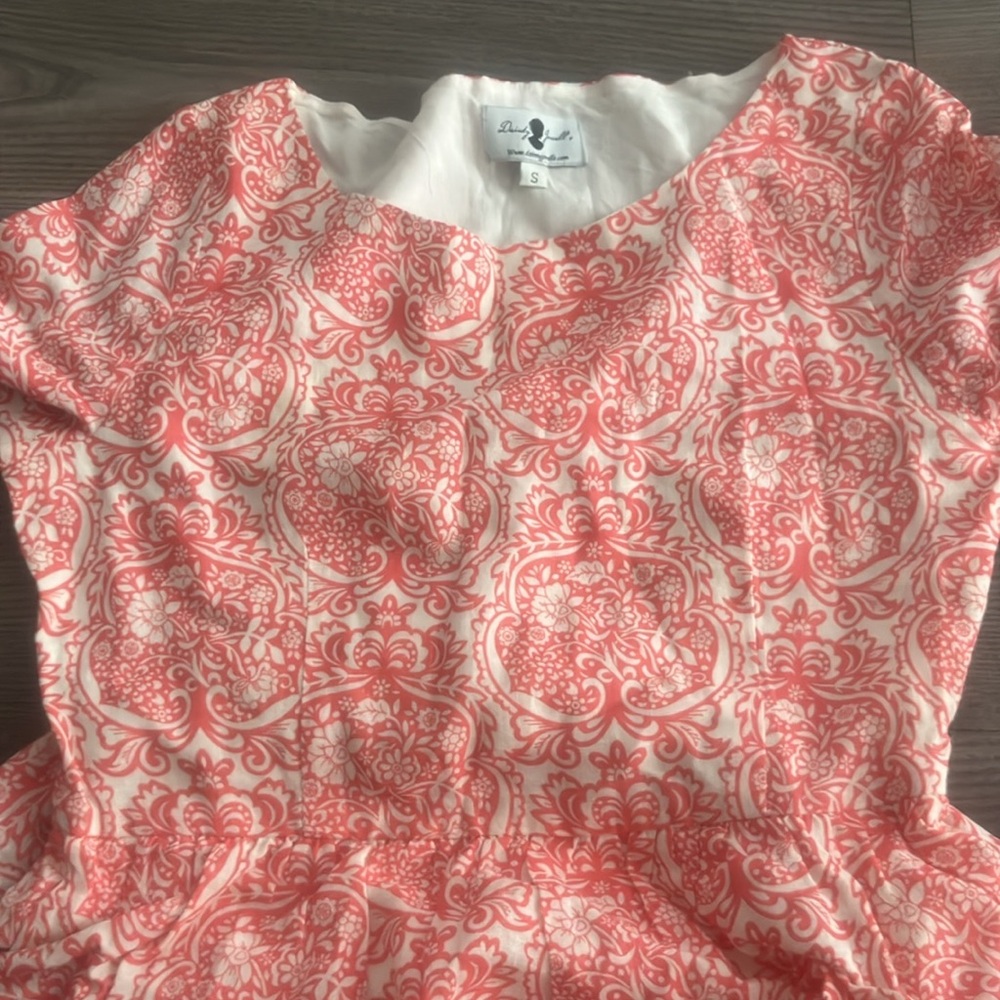 Dainty Jewells Coral and White Gown with 3/4 Sleeves for Wedding Guest